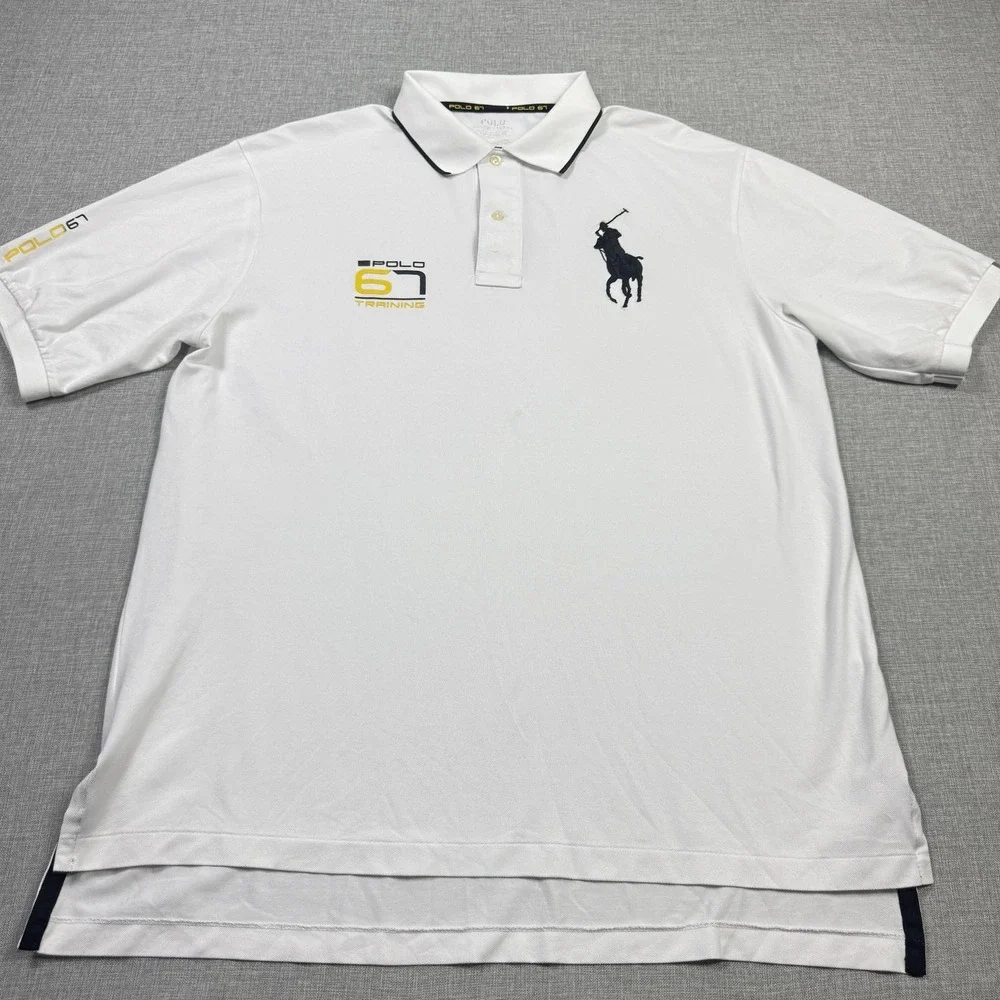 Polo Ralph Lauren Polo Shirt Mens Large White Short Sleeve Polo 67 Training Logo